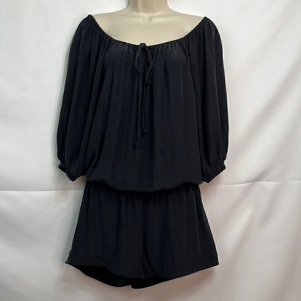 Alexis Black Silk Off the shoulder romper size medium NWOT